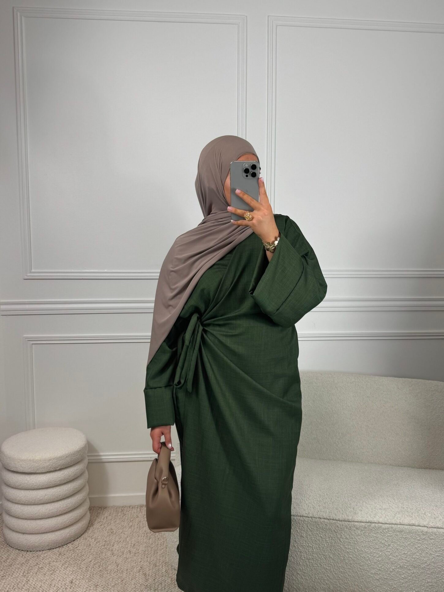 Abaya/kimono noeud - kaki – Image 2