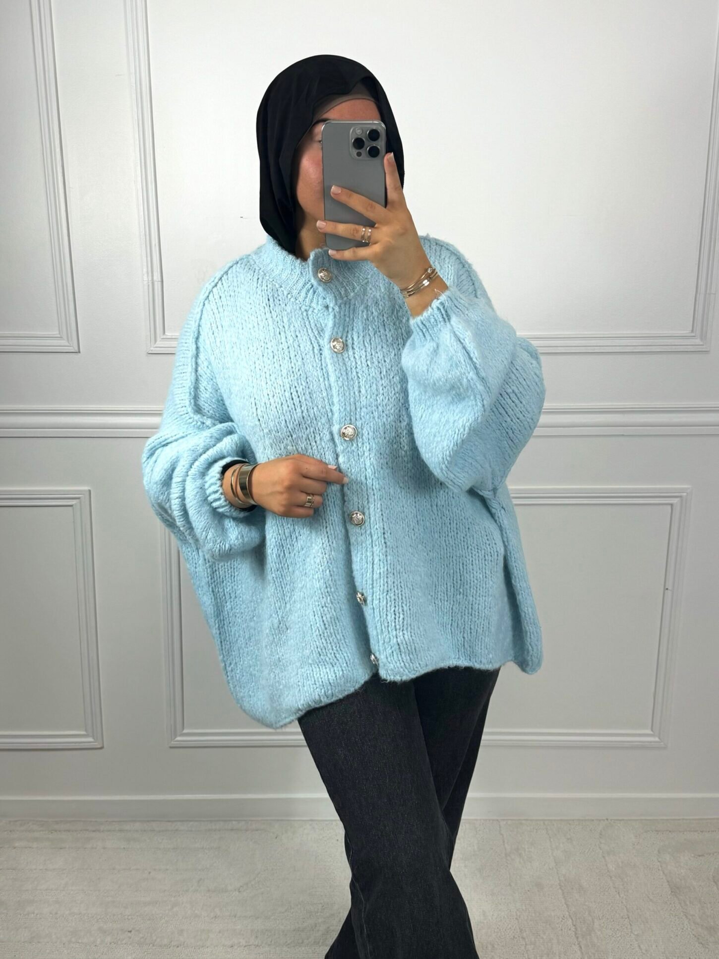 Cardigan bouton - bleu – Image 3