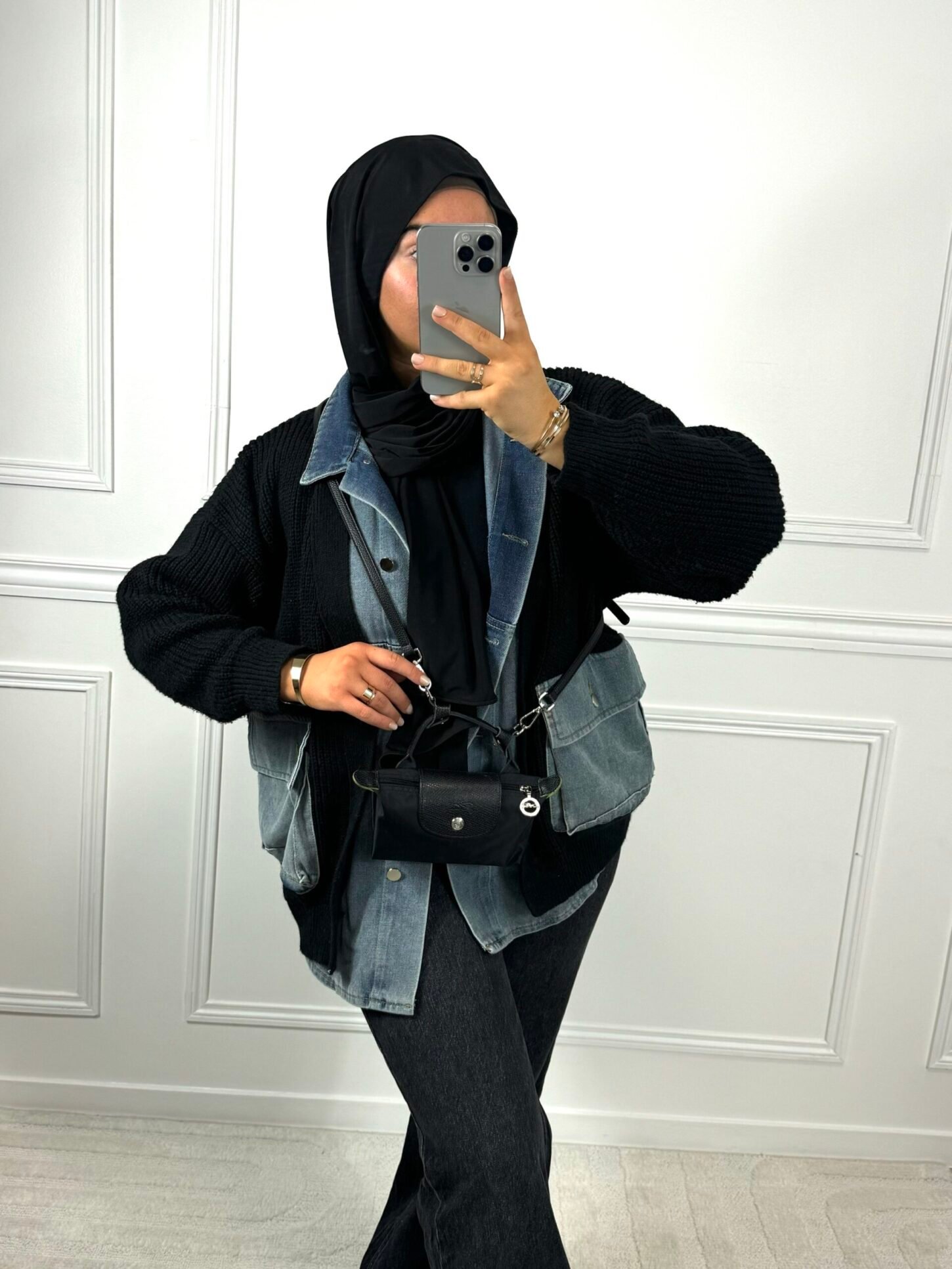 Veste bi-matières - noir – Image 3
