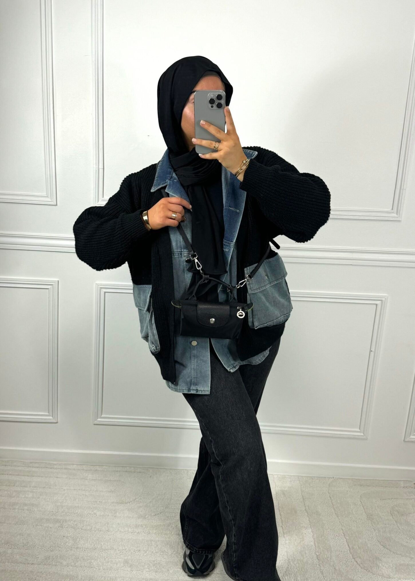 Veste bi-matières - noir – Image 2
