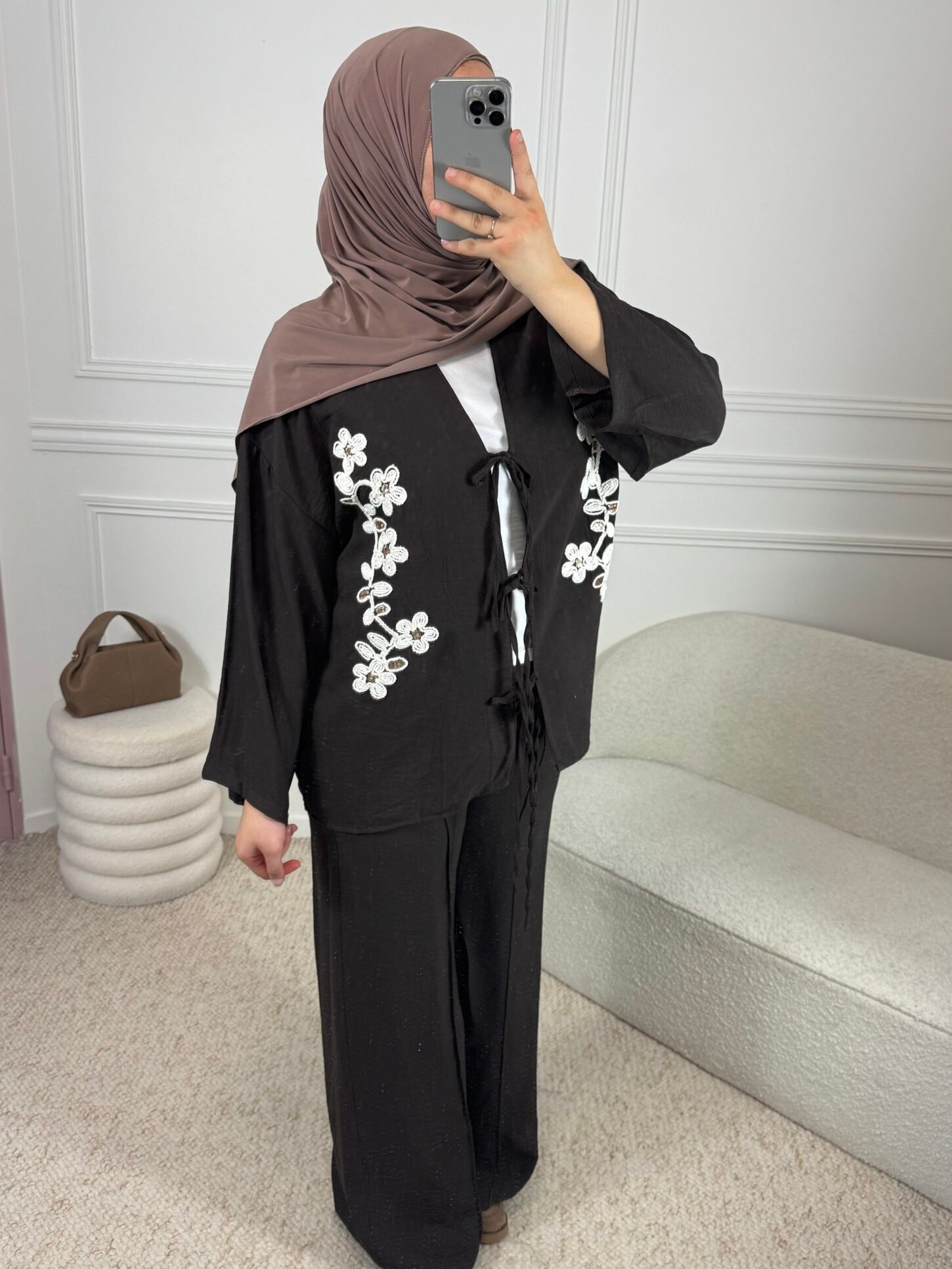 Set Gilet Fleurs – marron