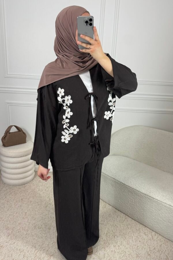 Set Gilet Fleurs – marron