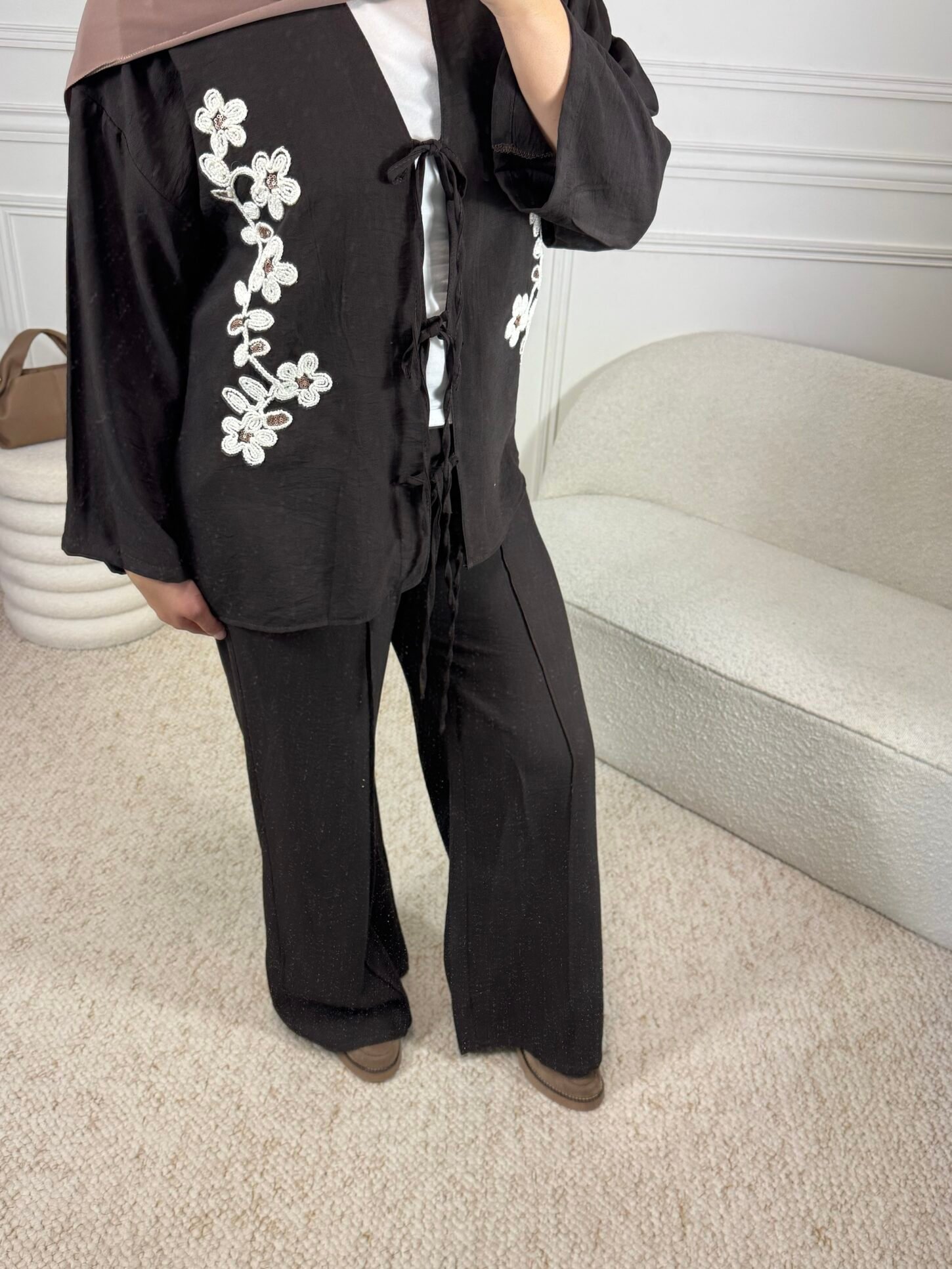 Set Gilet Fleurs – marron – Image 2
