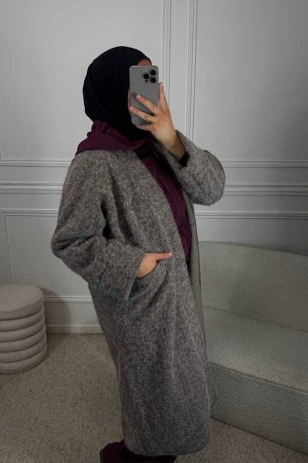 Manteau laine bouclé  – taupe