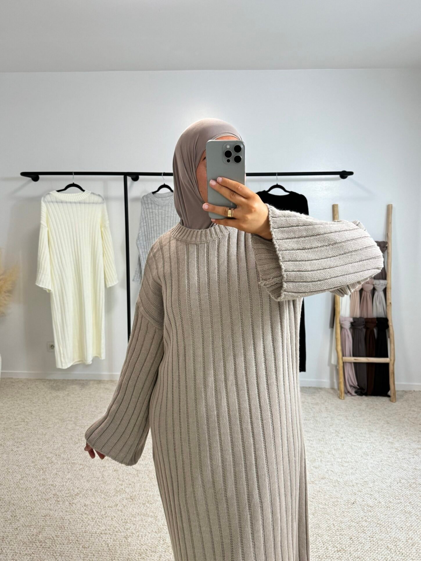 Abaya rayure - beige