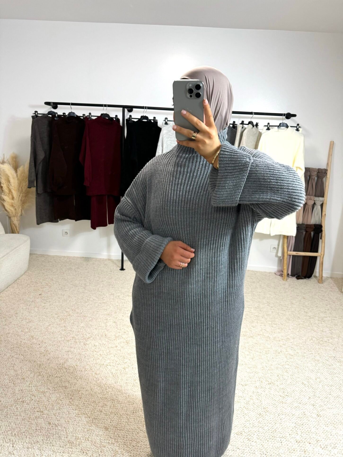 Abaya laine - gris fonce