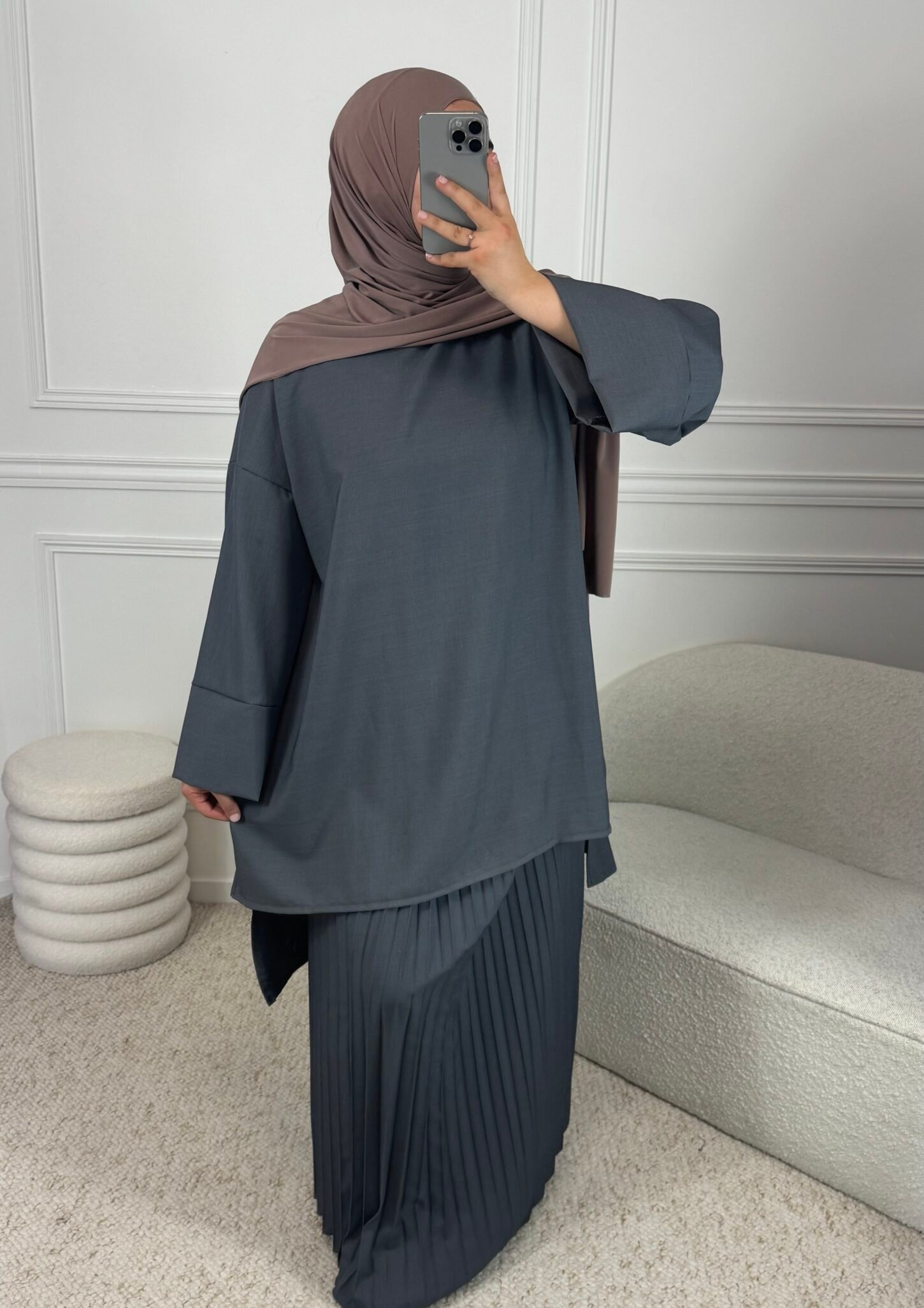 Long Top + Jupe Plissée - gris