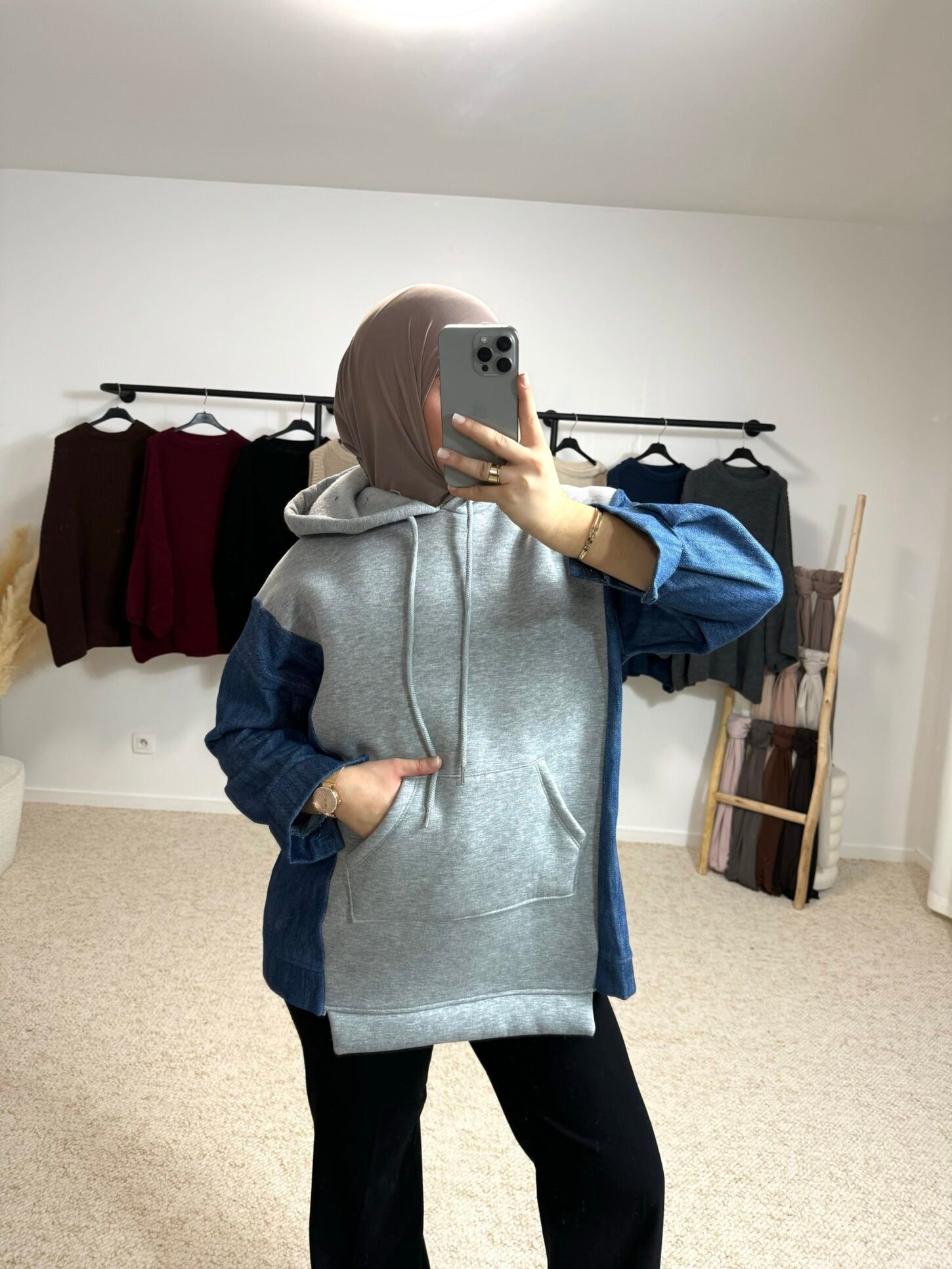 Pull bi-matière  - gris – Image 2