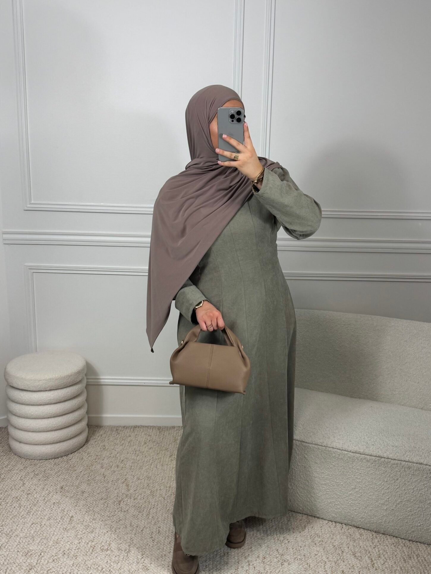 Abaya Daim - Vert Gris