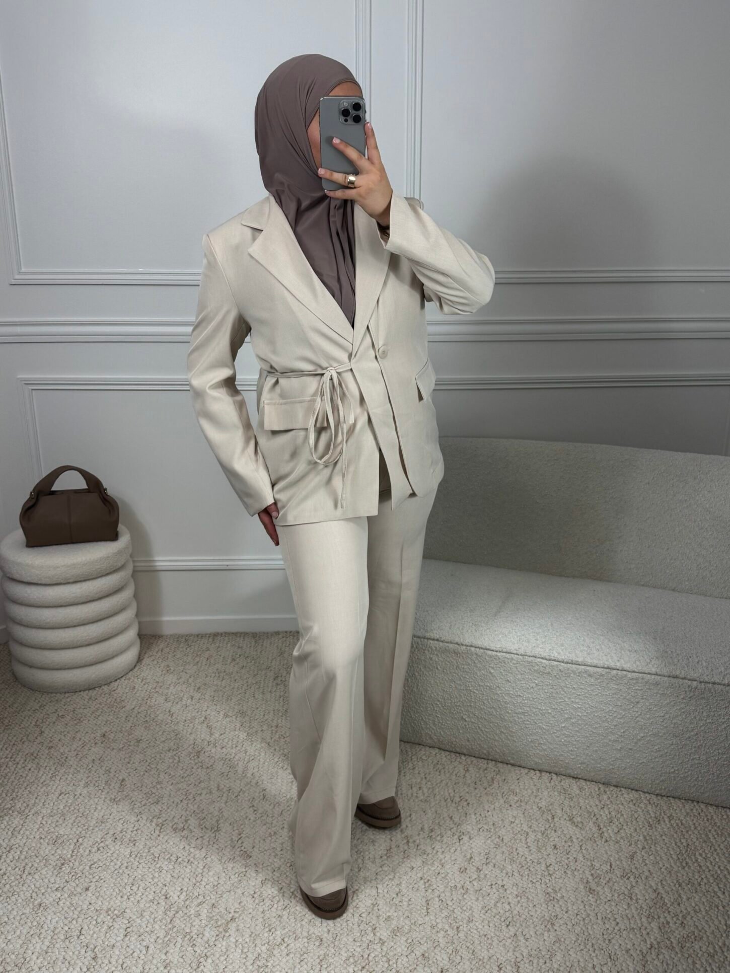 Ensemble Blazer noué - Beige – Image 2