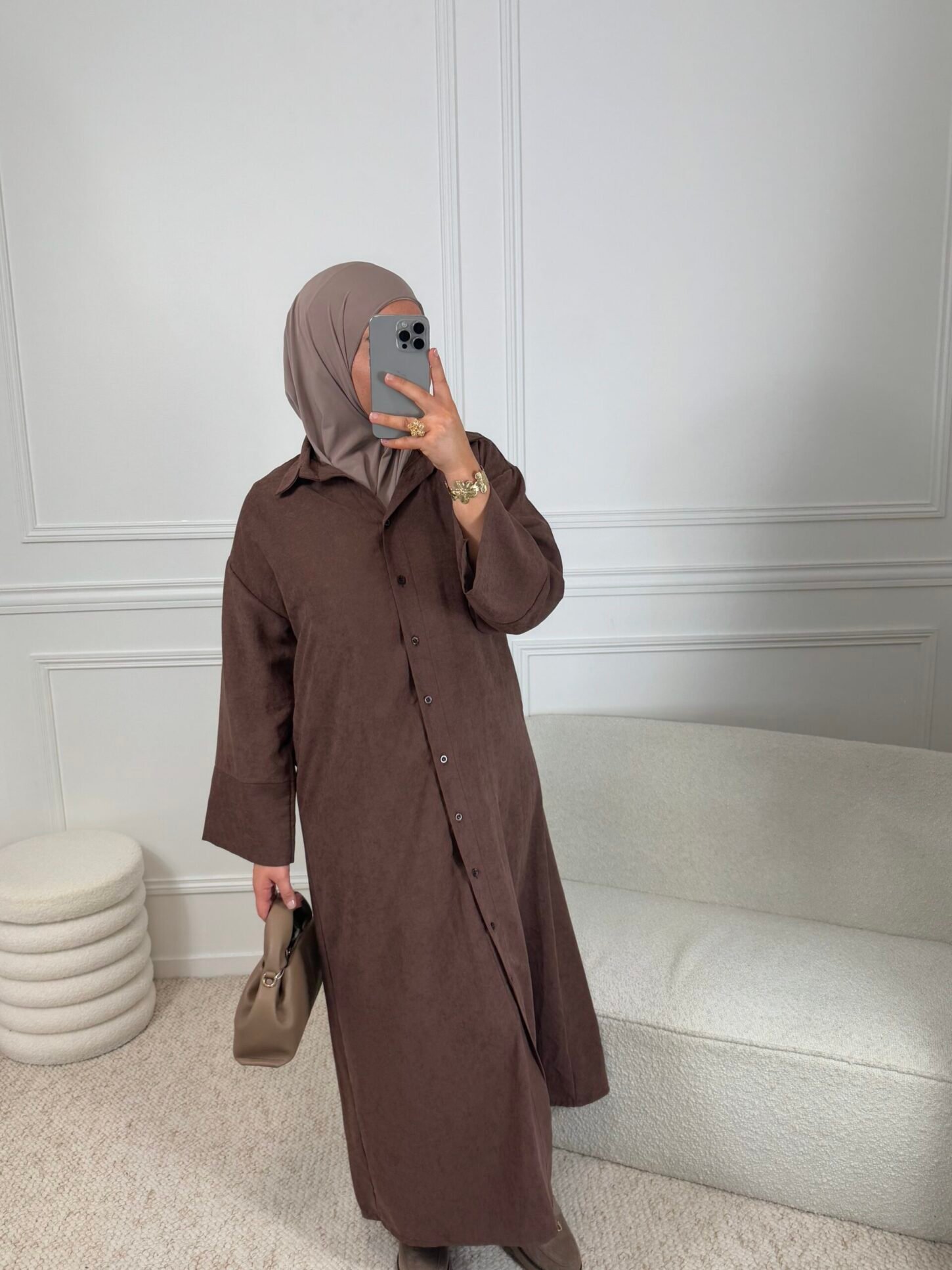 Abaya Chemise Daim - Marron