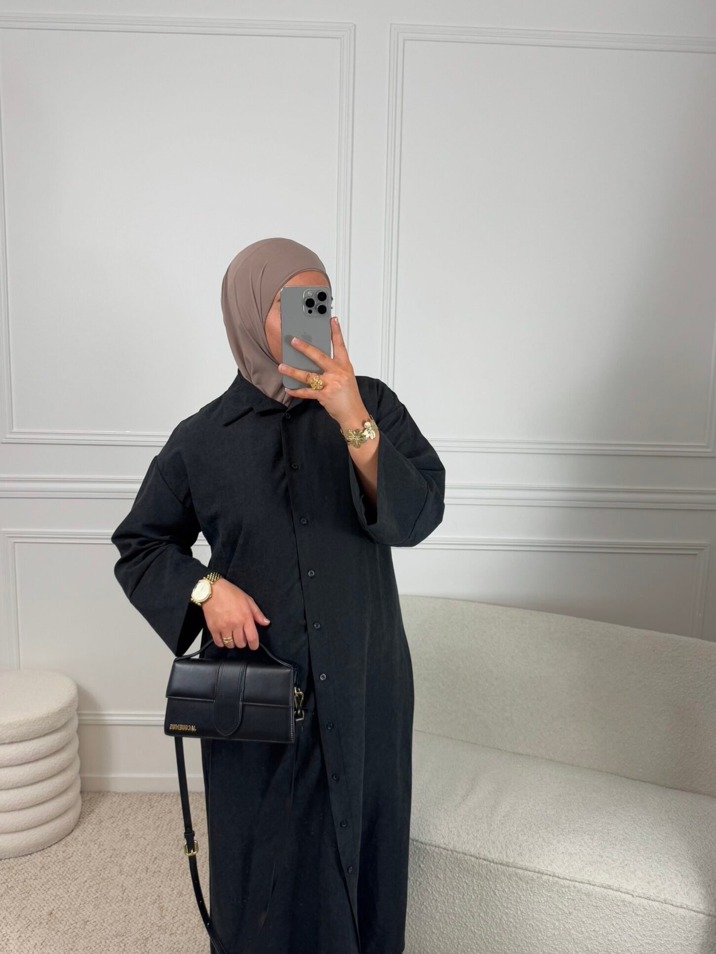 Abaya Chemise Daim - Noire