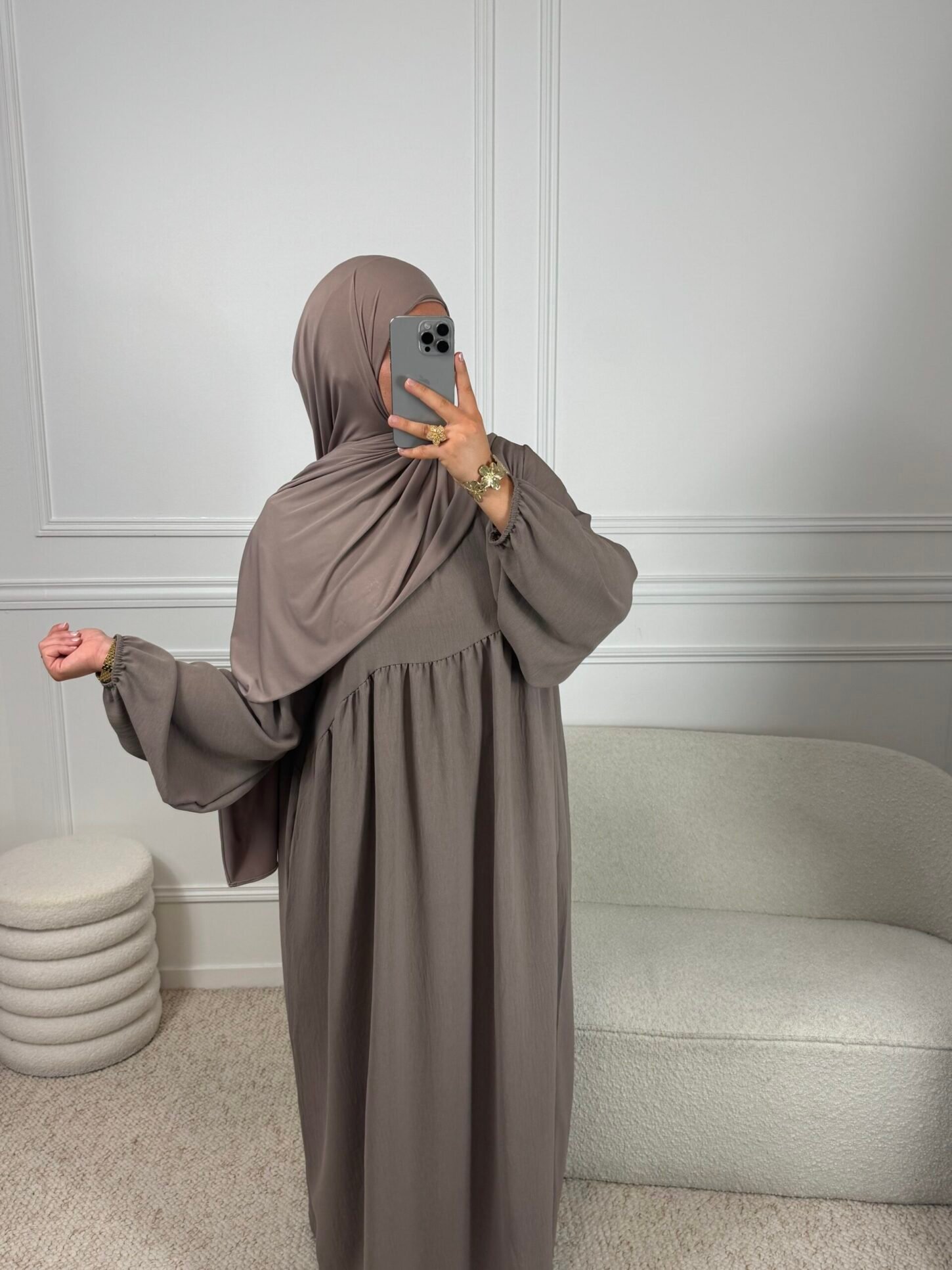Abaya Manches Ballon Jazz - Taupe – Image 2