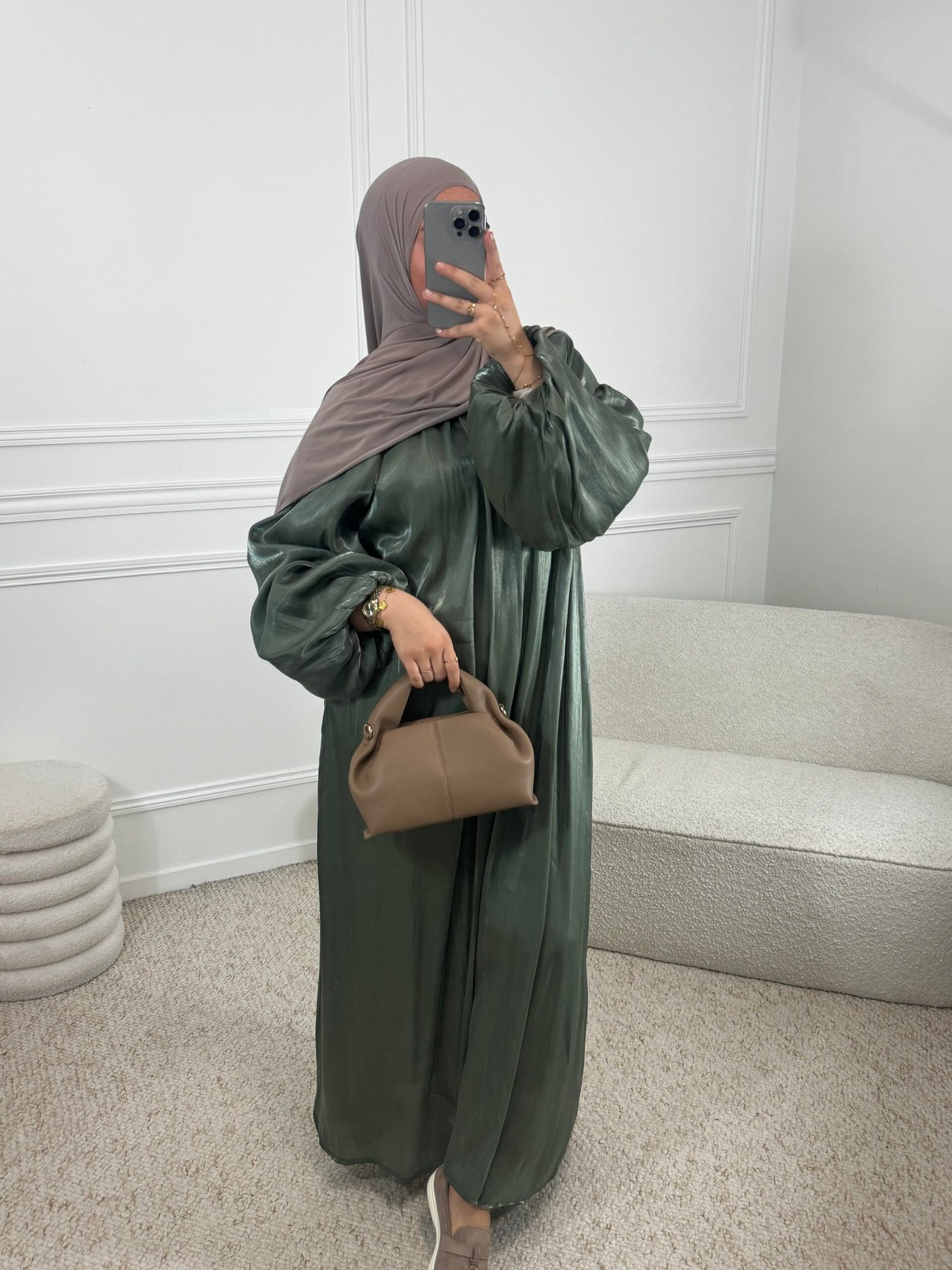 Abaya satinée - kaki