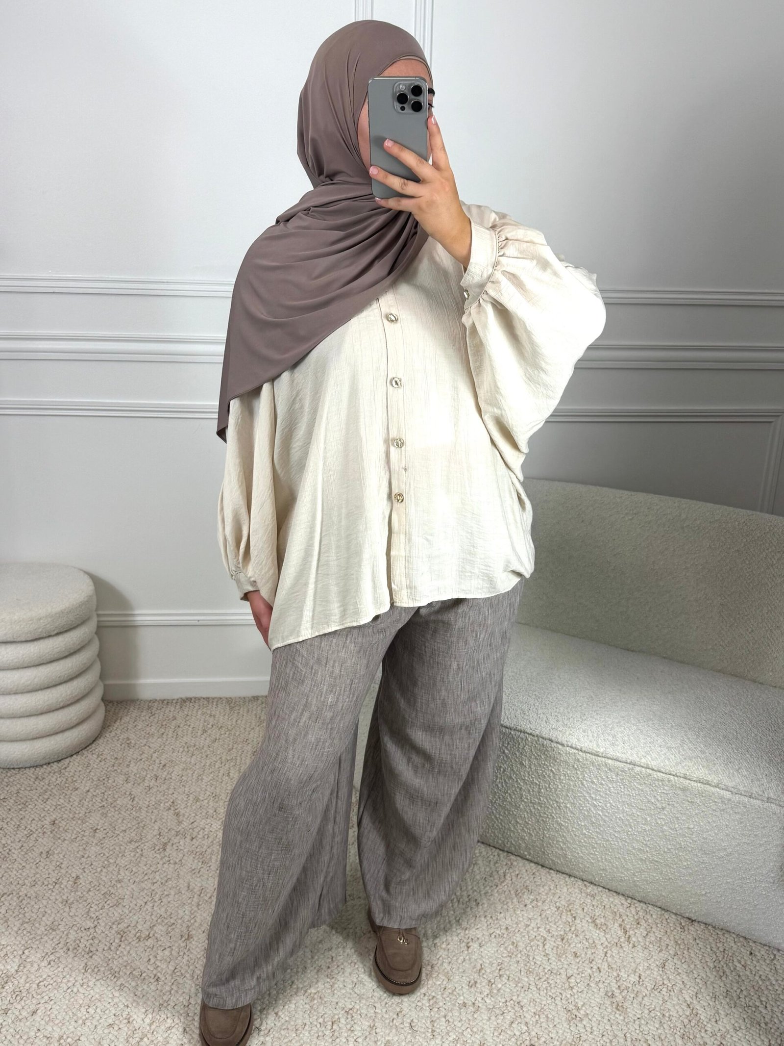 Pantalon Flare lin - taupe – Image 2