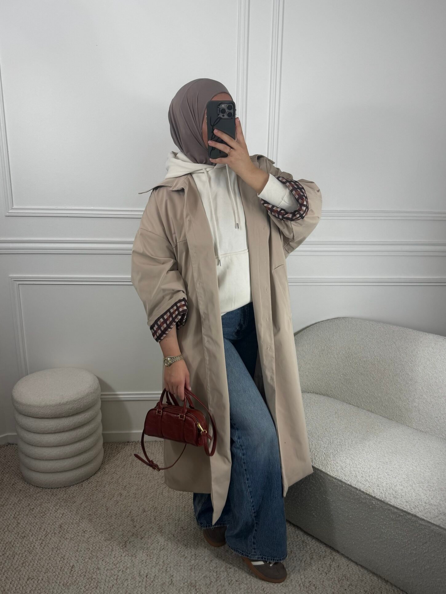 Parka à carreaux - beige – Image 2