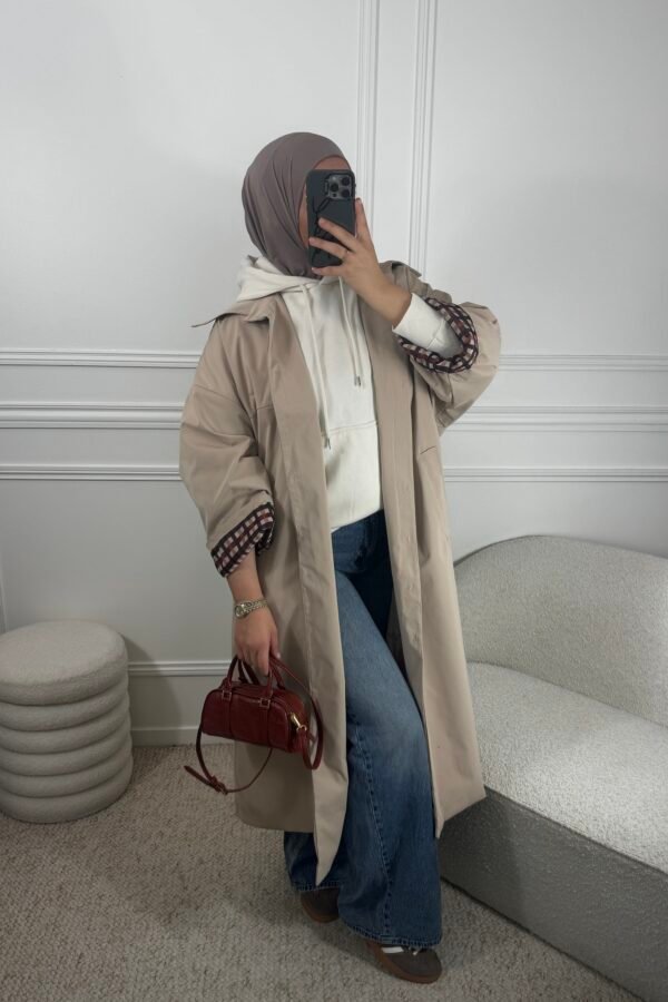 Parka à carreaux – beige