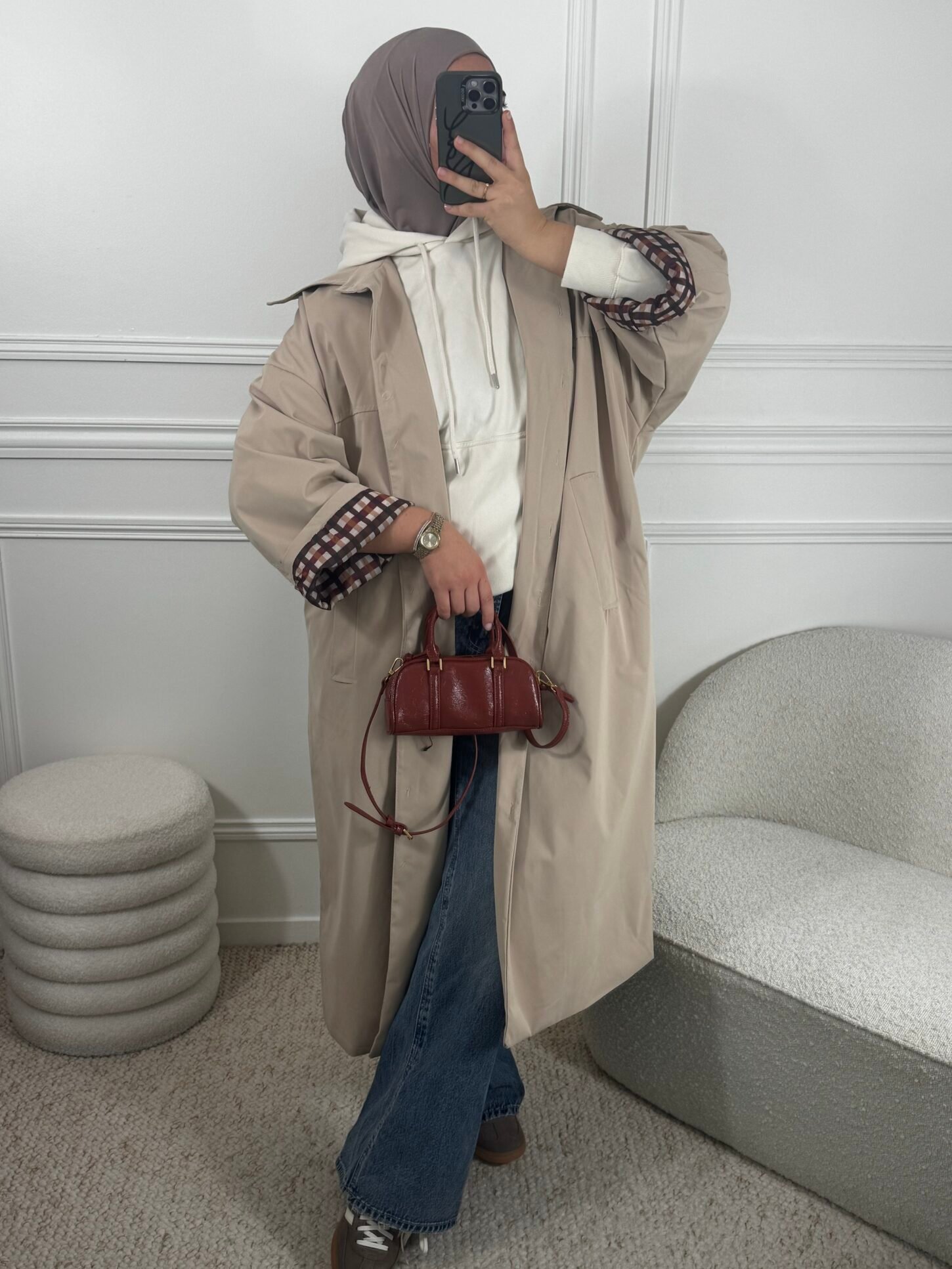 Parka à carreaux - beige