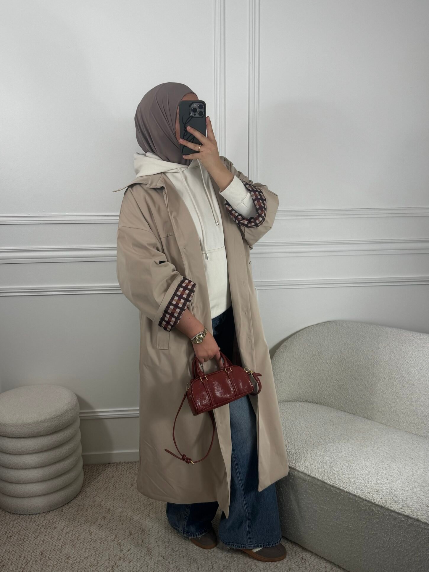 Parka à carreaux - beige – Image 3