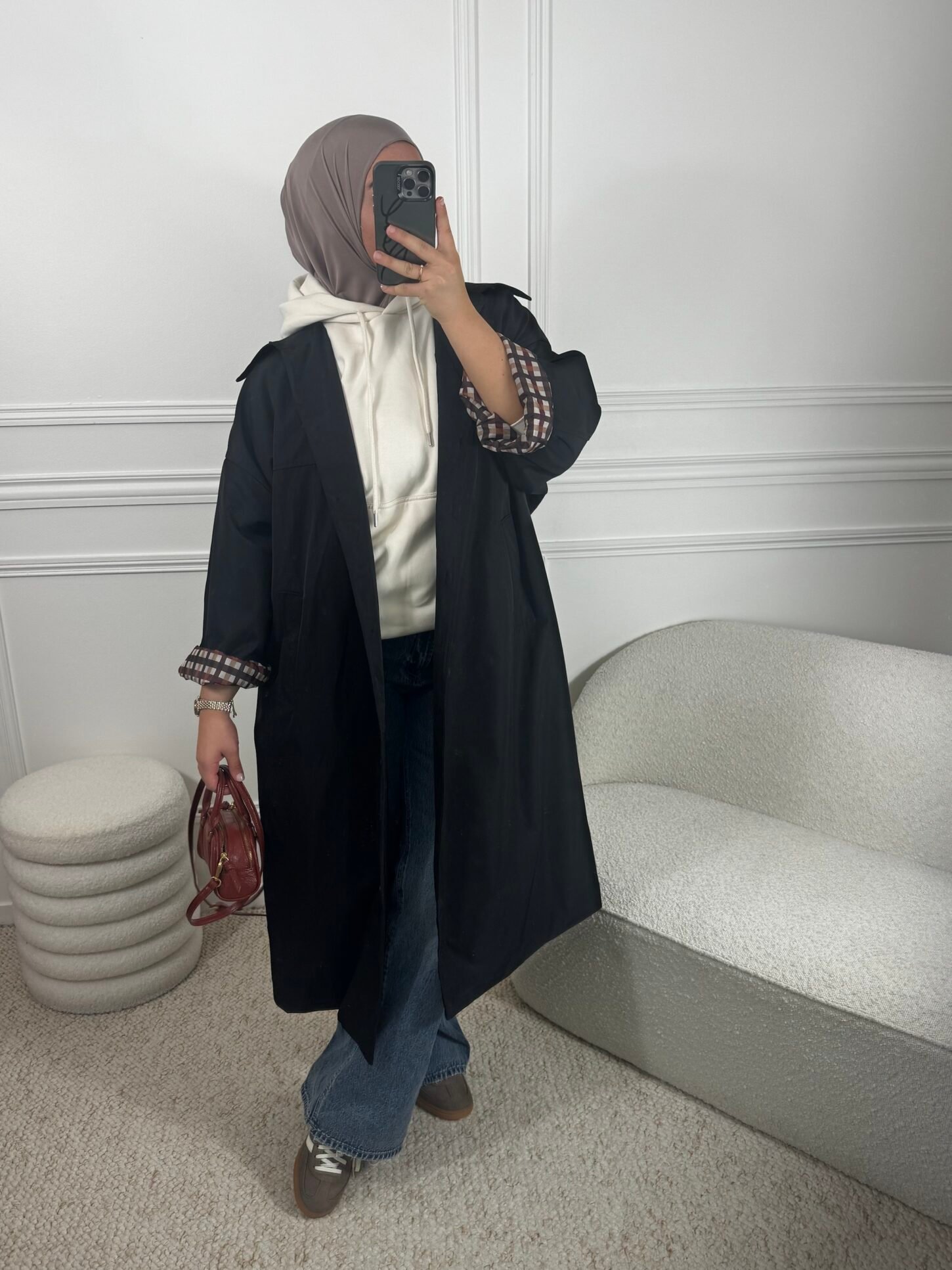 Parka à carreaux - noir – Image 2