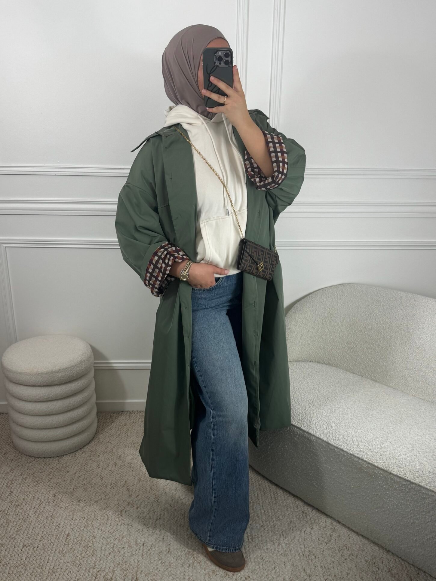 Parka à carreaux - kaki – Image 2