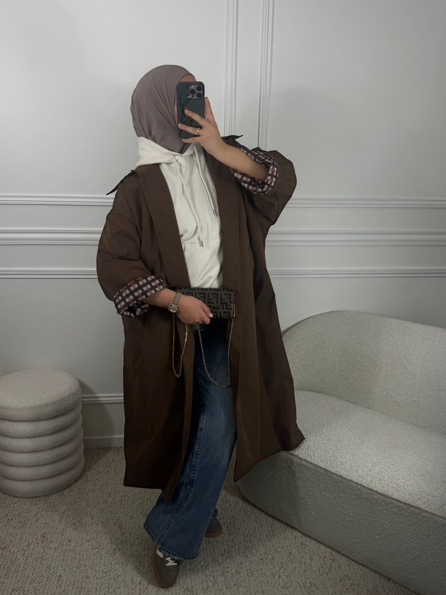 Parka à carreaux - marron