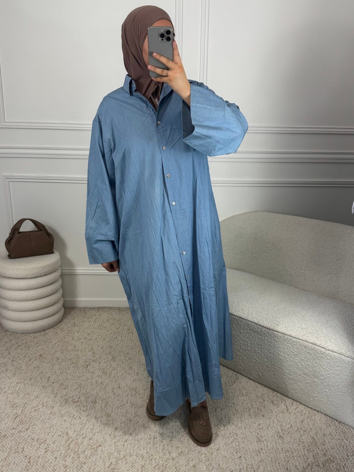 Abaya Chemise Effet jean - bleu ciel – Image 2