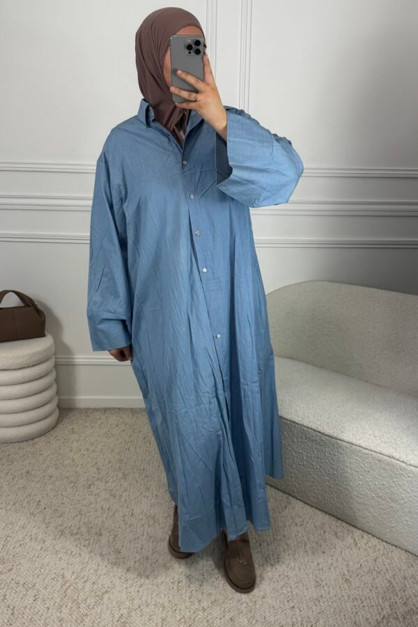 Abaya Chemise Effet jean – bleu ciel