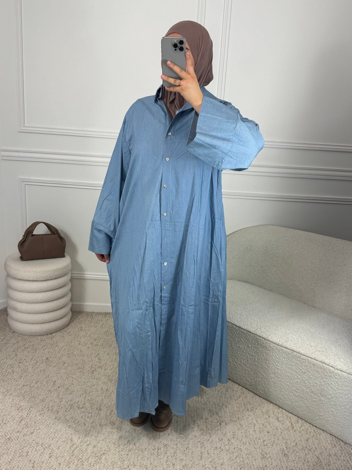 Abaya Chemise Effet jean - bleu ciel