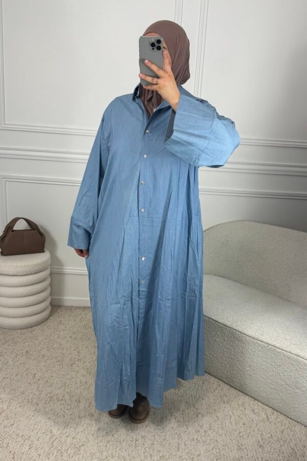 Abaya Chemise Effet jean – bleu ciel