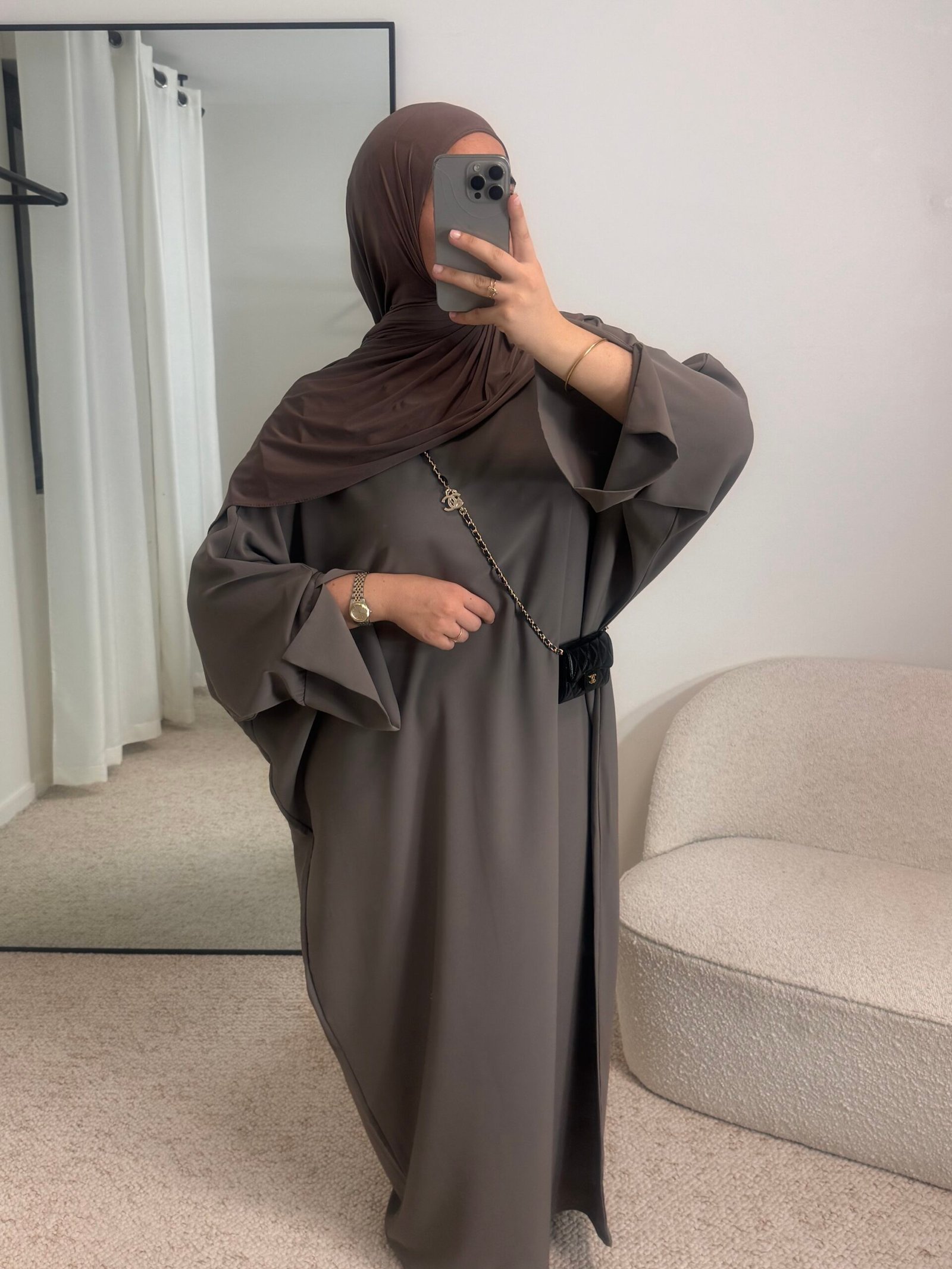 Abaya soie de medine taupe - taupe – Image 3