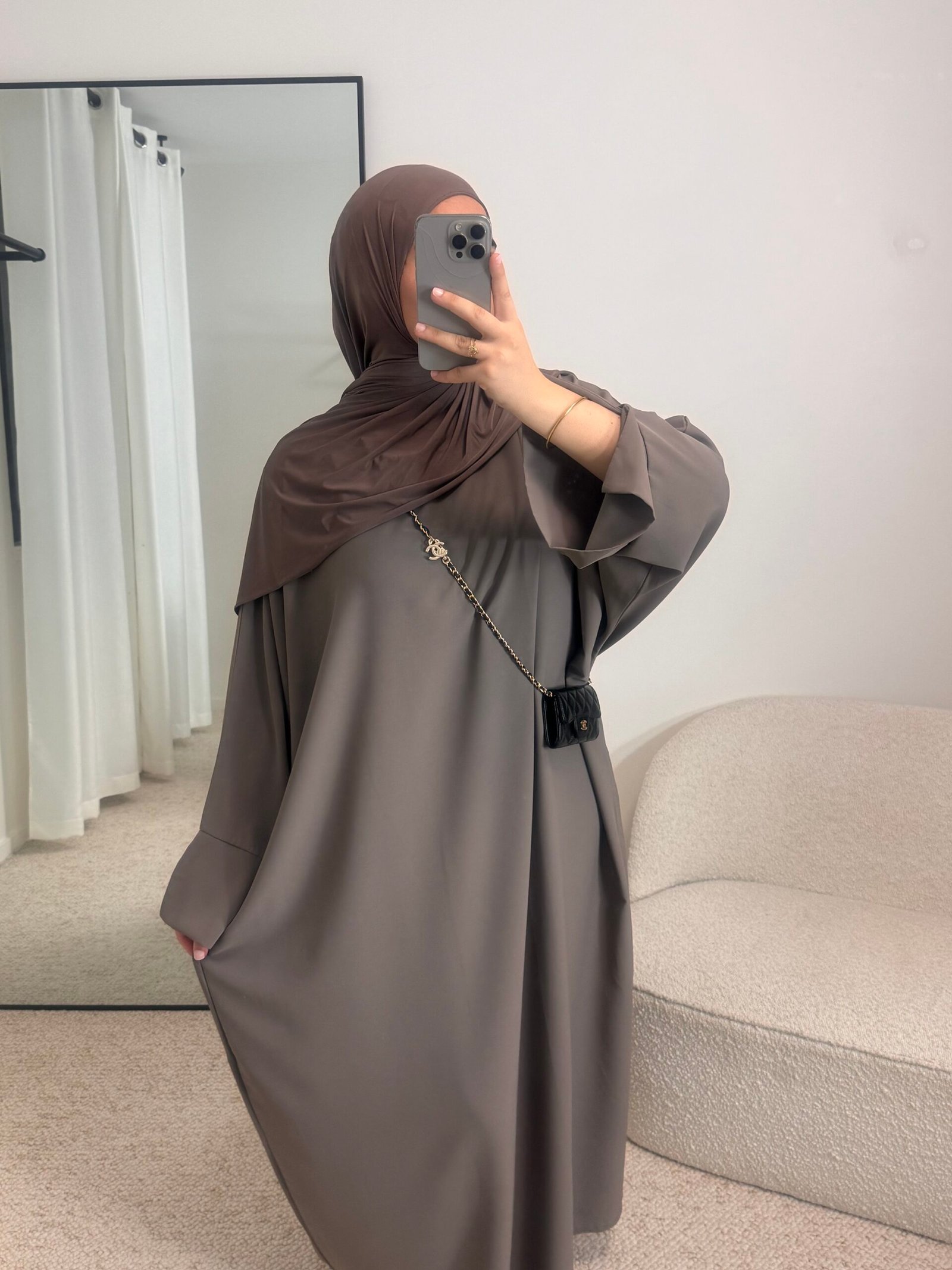 Abaya soie de medine taupe - taupe