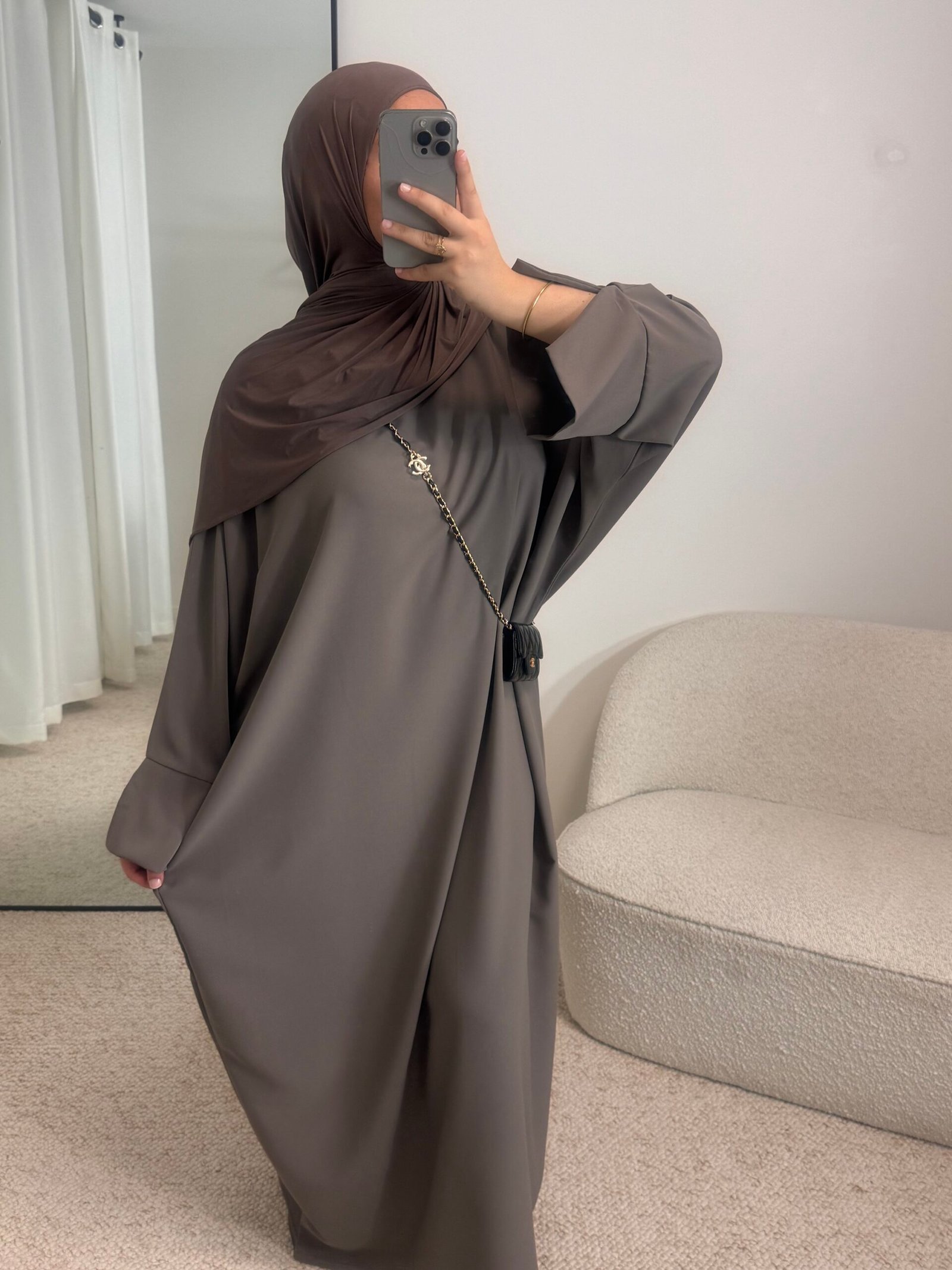 Abaya soie de medine taupe - taupe – Image 2