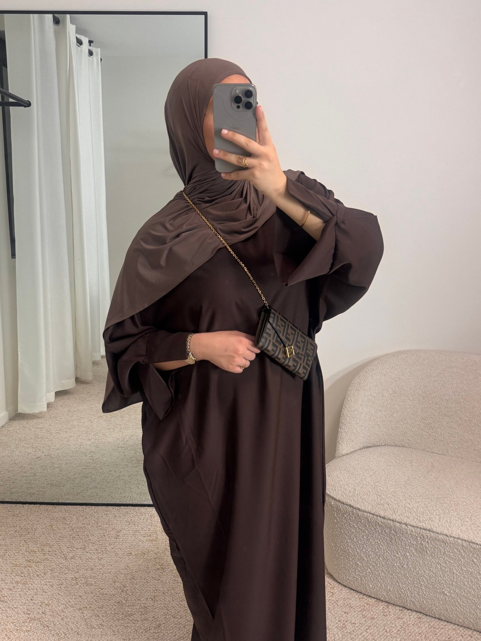 Abaya soie de medine marron - chocolate