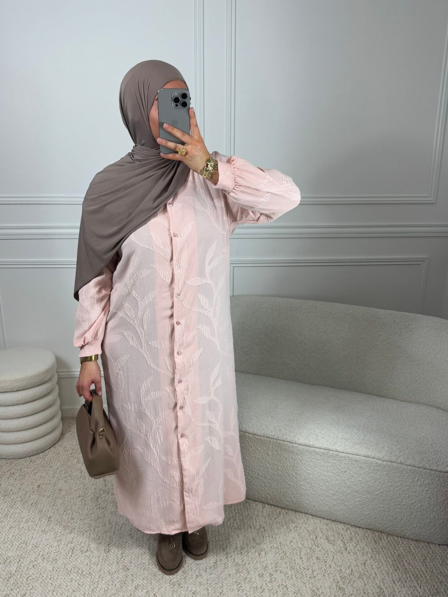 Abaya warda - rose poudre