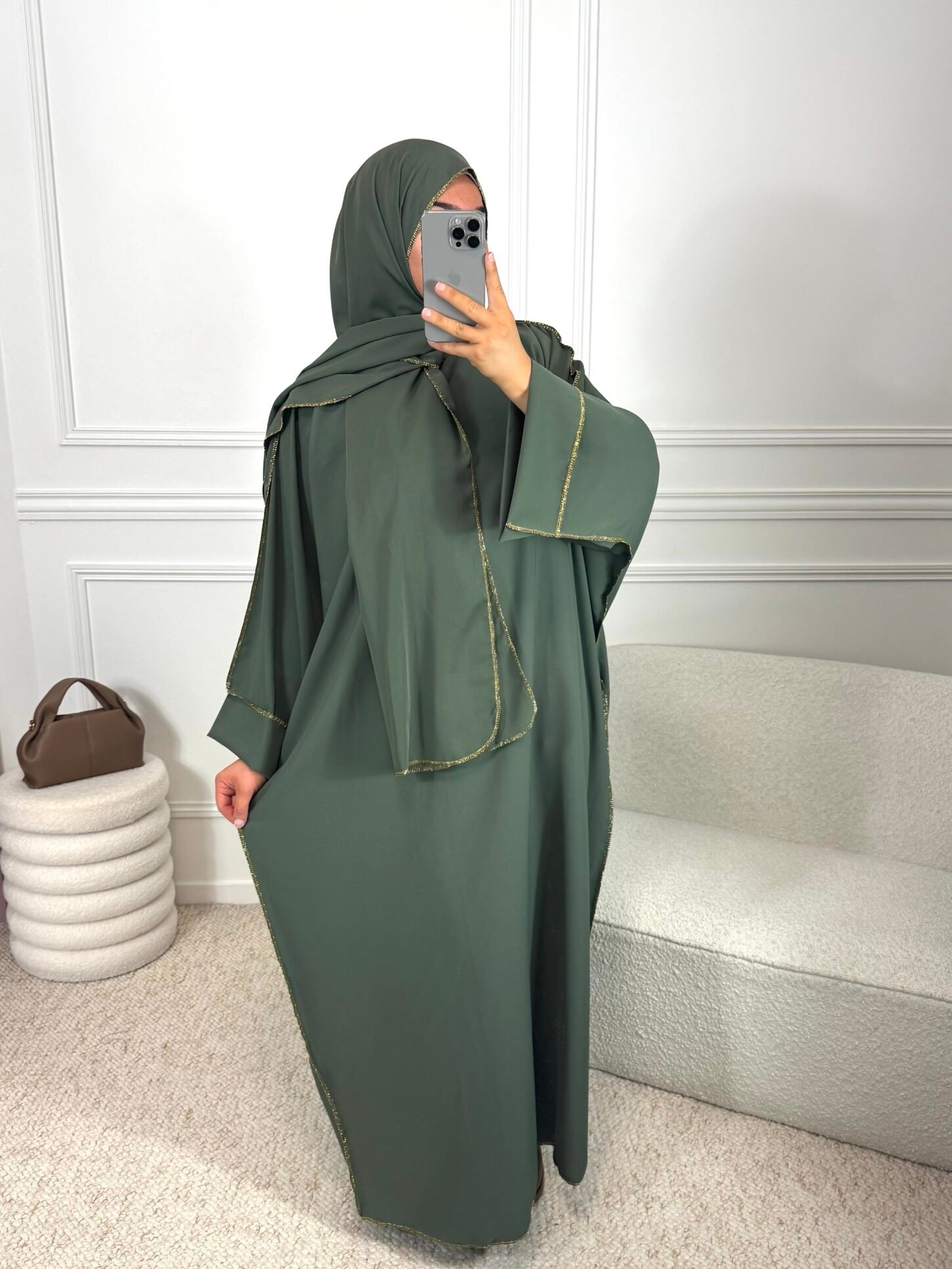 Abaya voile intégrée - kaki – Image 2