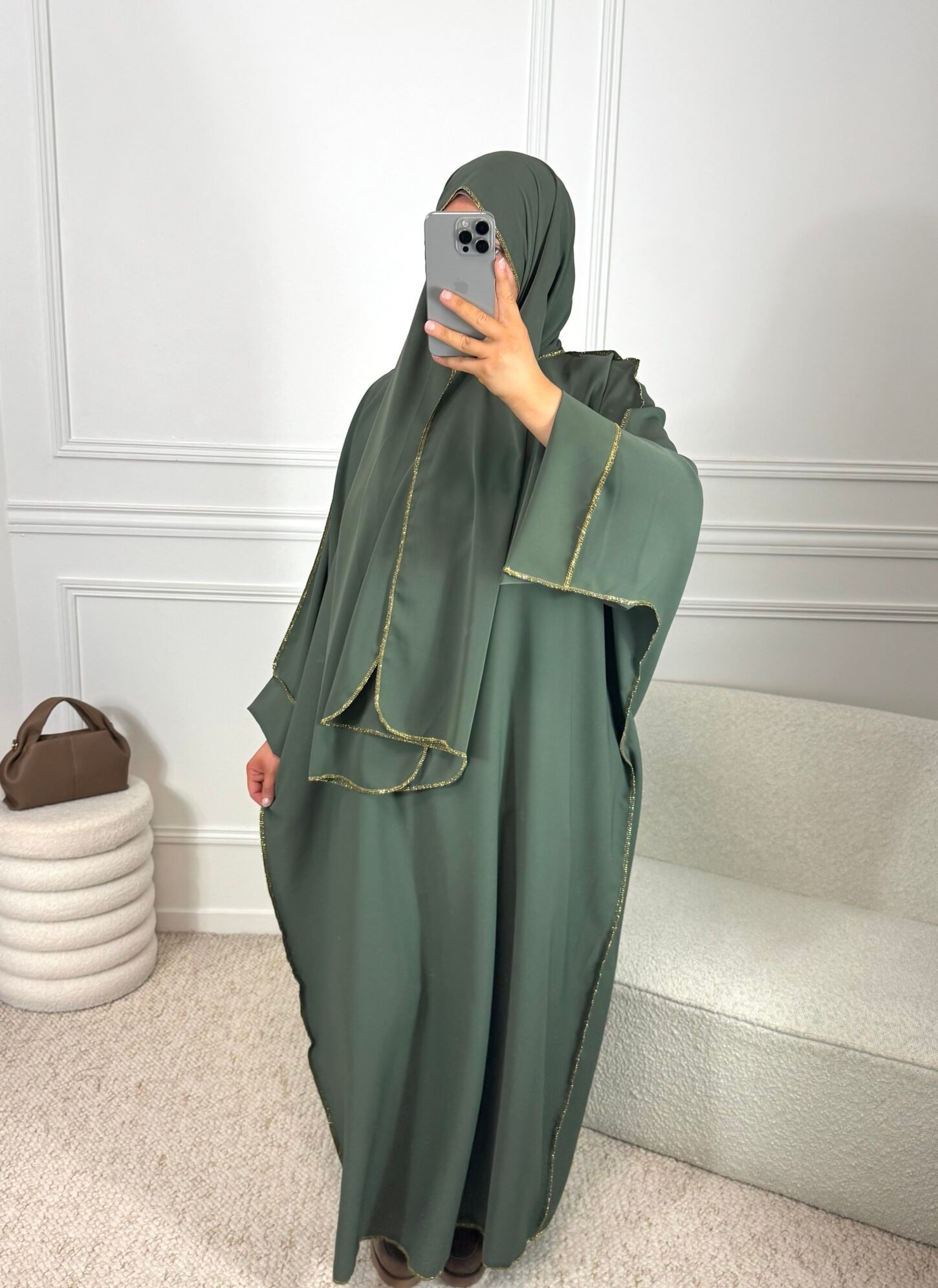 Abaya voile intégrée - kaki