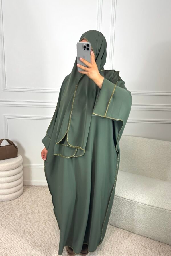 Abaya voile intégrée – kaki