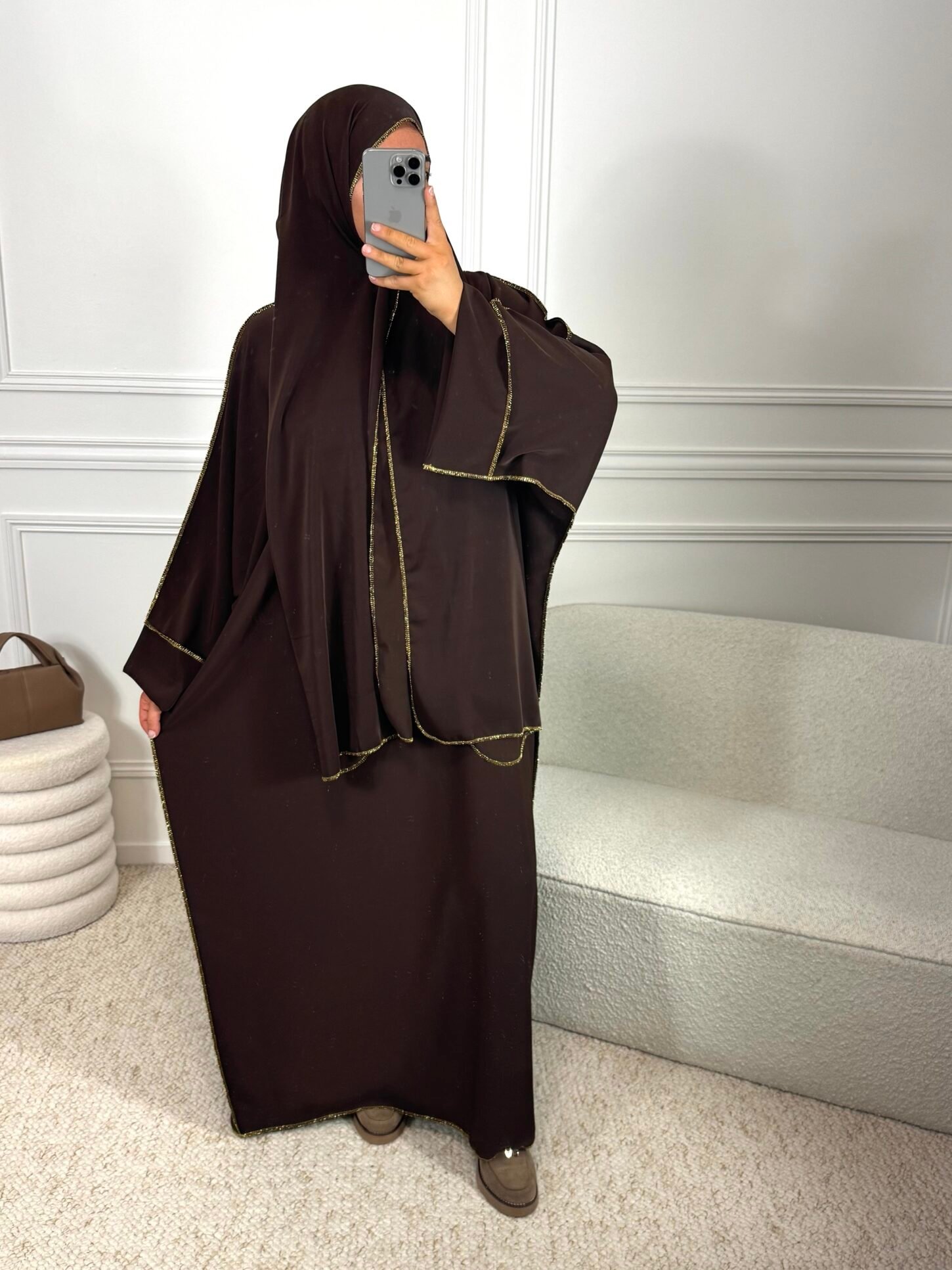 Abaya voile intégrée - marron