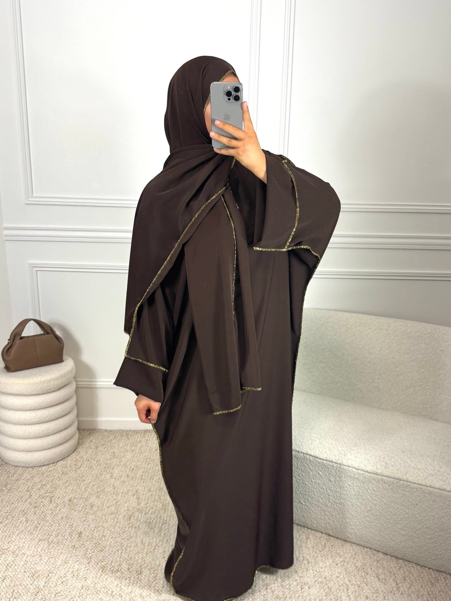 Abaya voile intégrée - marron – Image 2