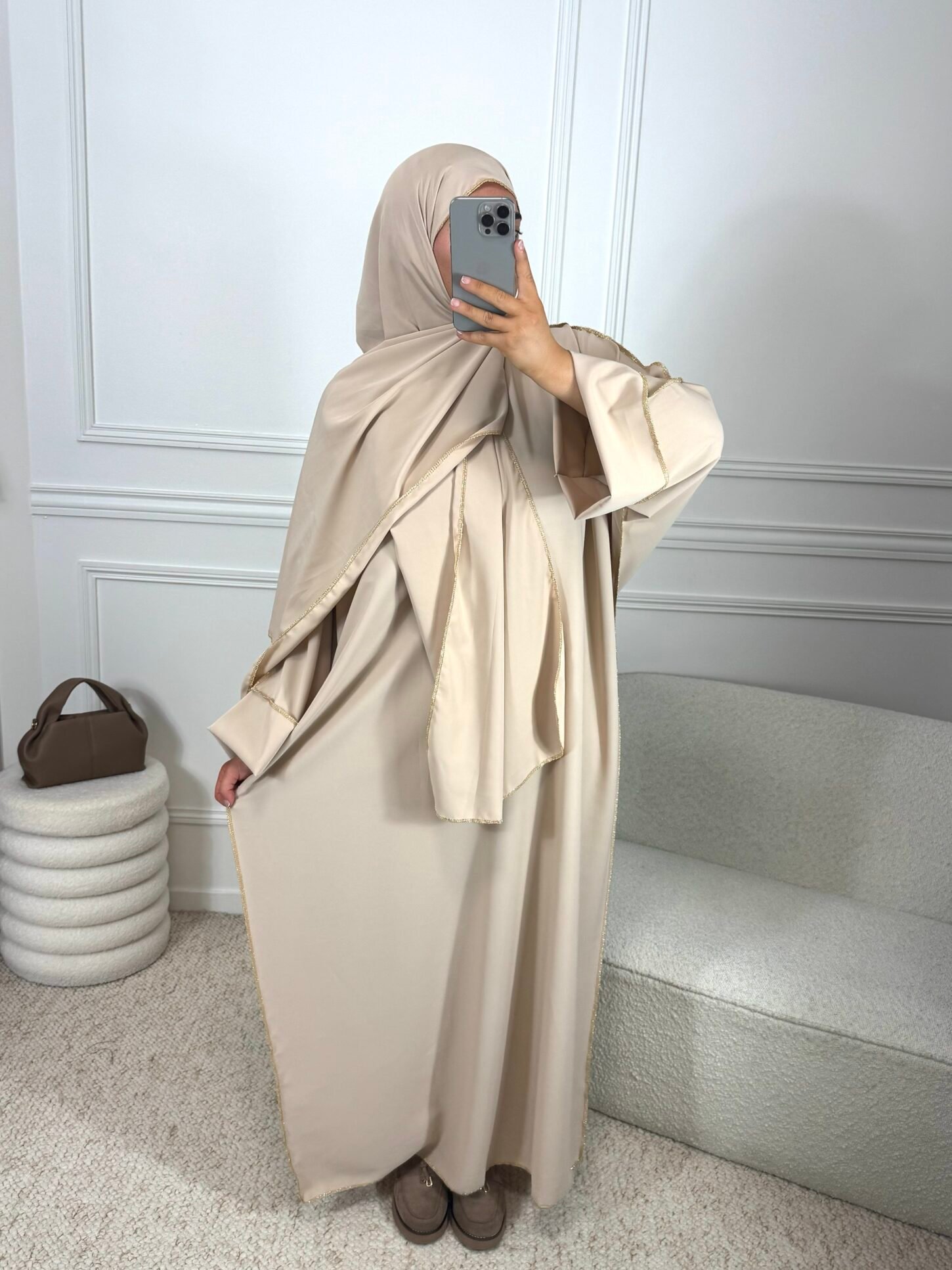 Abaya voile intégrée - beige – Image 2