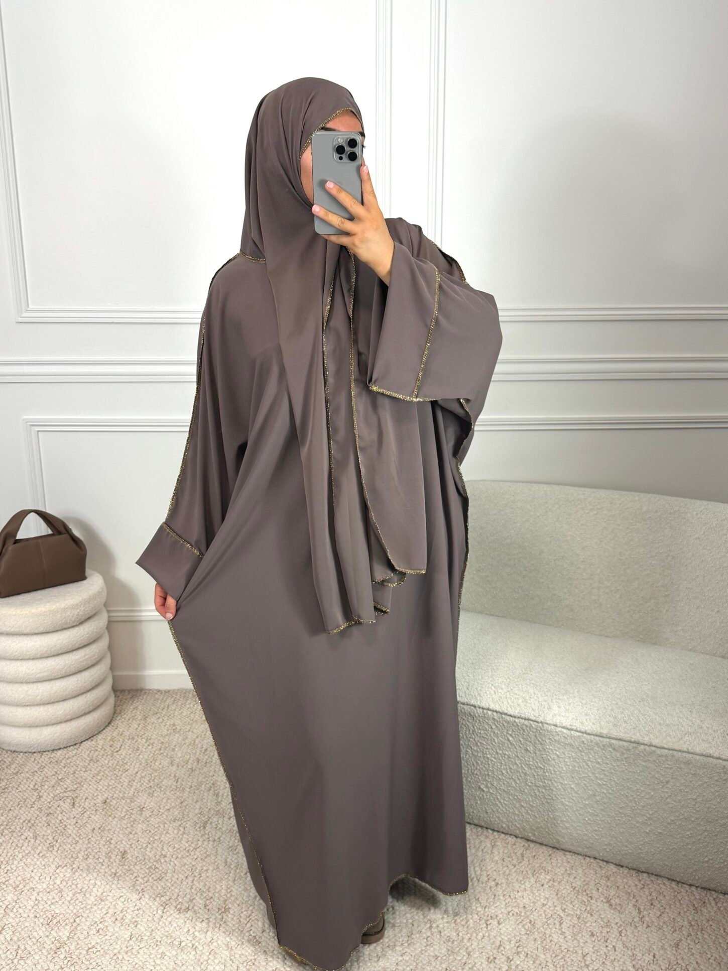 Abaya voile intégrée - taupe