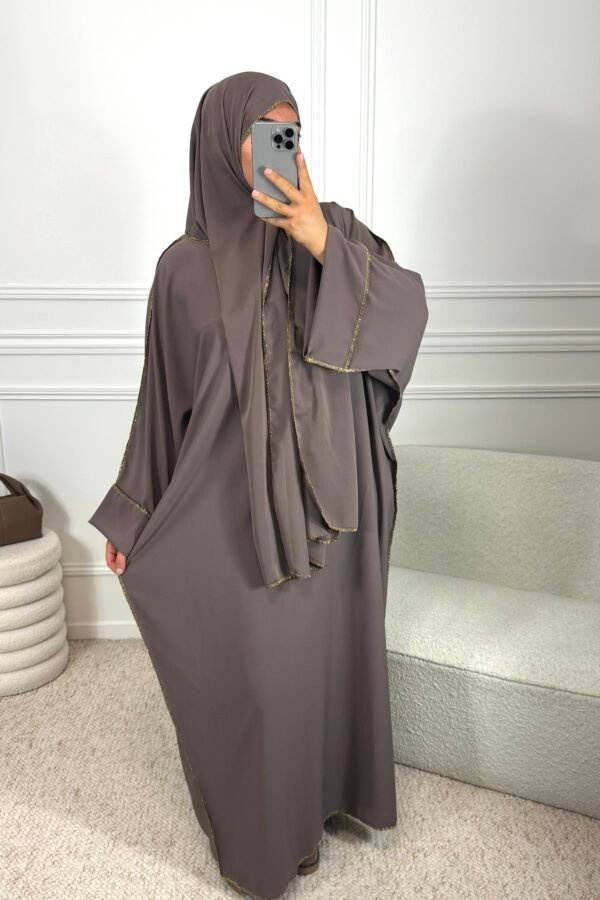 Abaya voile intégrée – taupe
