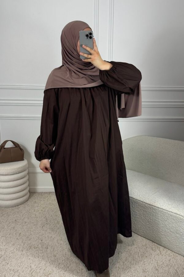 Abaya popeline manches ballon – marron