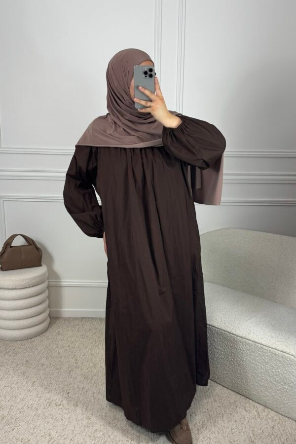 Abaya popeline manches ballon – marron