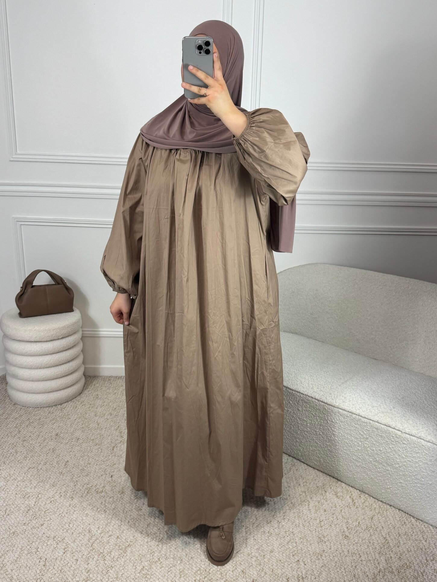 Abaya popeline manches ballon - camel – Image 2