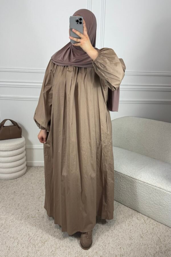Abaya popeline manches ballon – camel