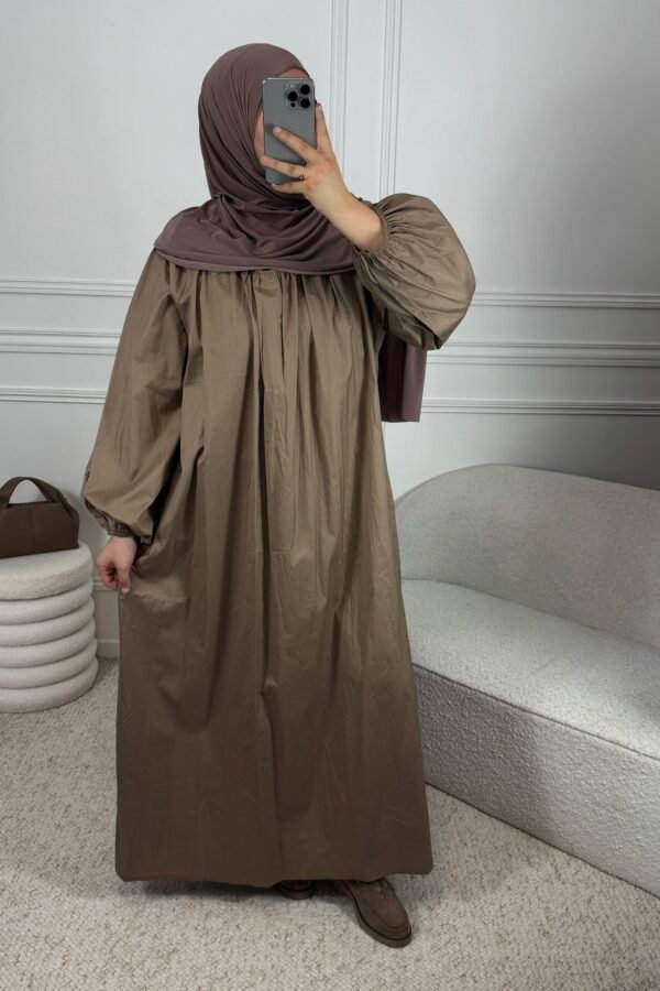 Abaya popeline manches ballon – camel