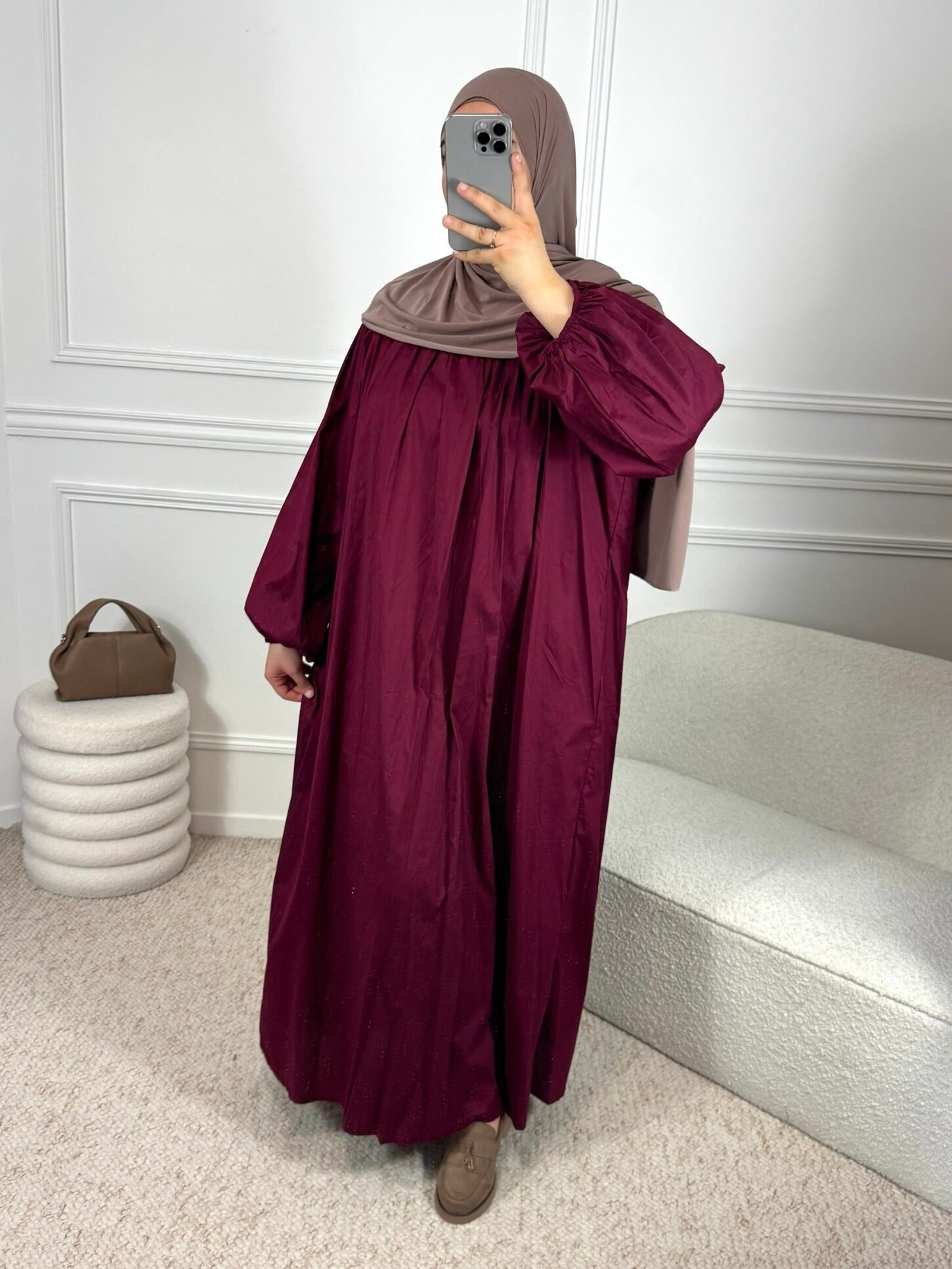 Abaya popeline manches ballon - bordeau – Image 2