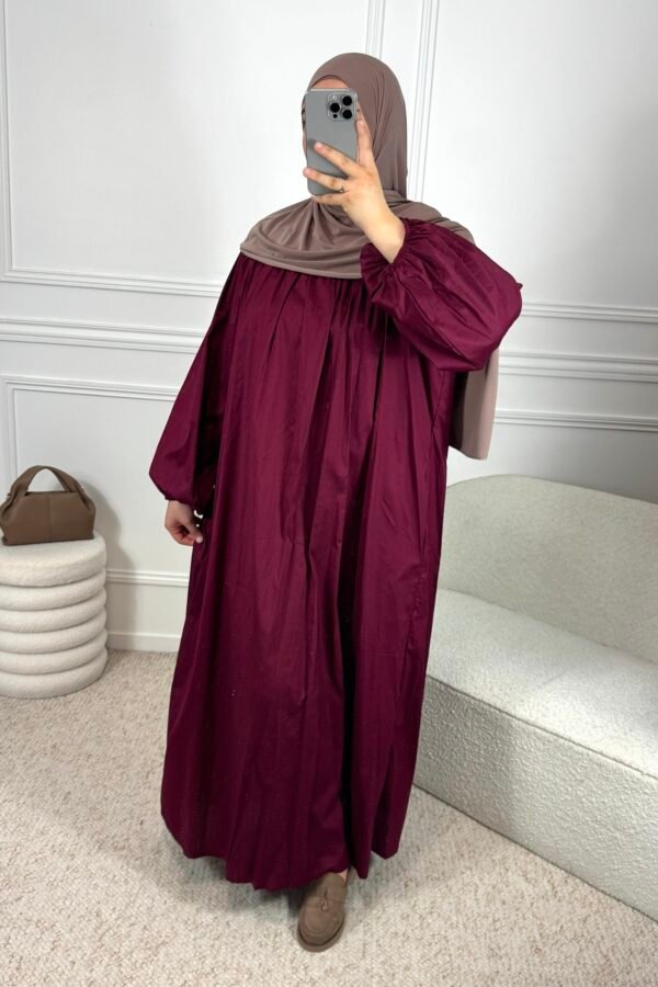 Abaya popeline manches ballon – bordeau